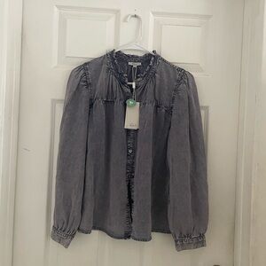 Rails Denim Blue Ruffled Top blouse long sleeve Sz xs new